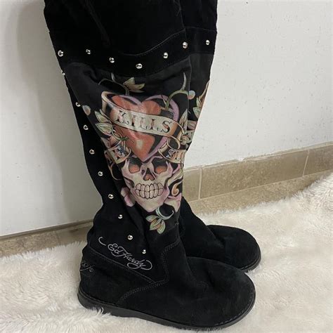 ed hardy knee high boots.